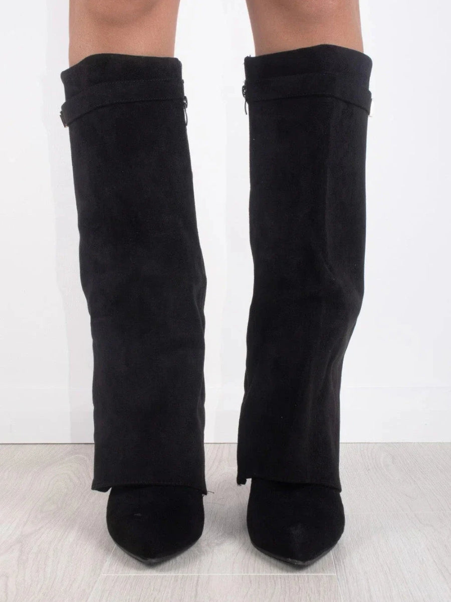 Women's Knee High Boots with Wide Flare Top and Block Heel