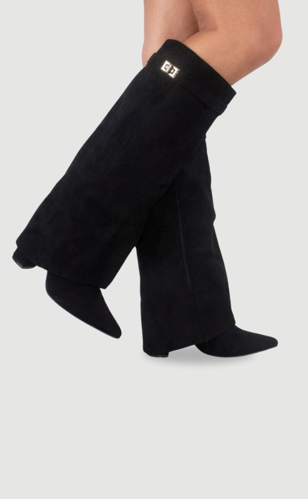 Women's Knee High Boots with Wide Flare Top and Block Heel