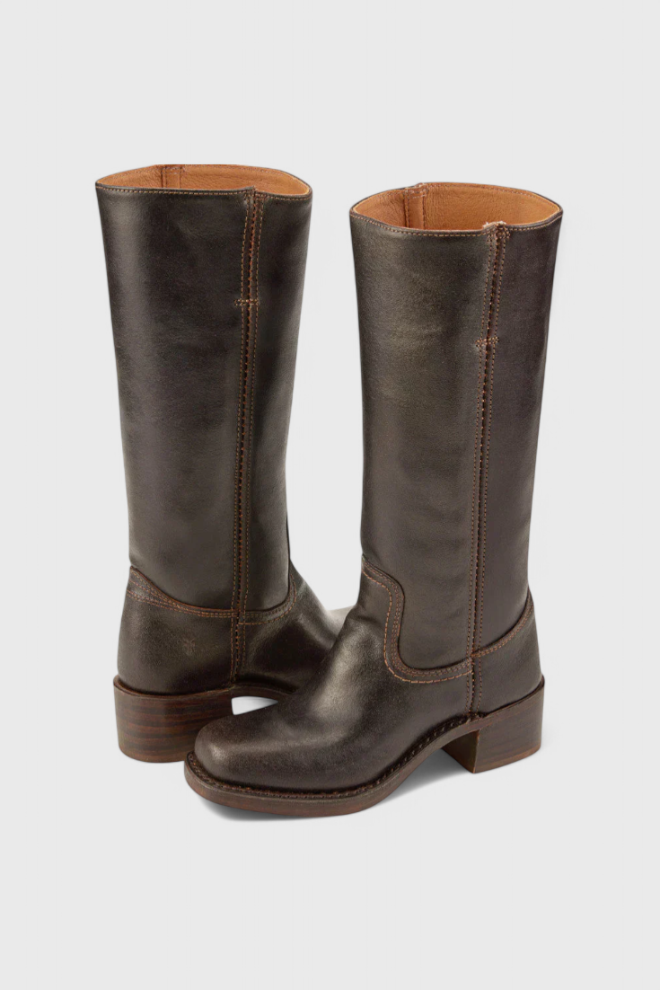 Women's Knee High Boots with Stacked Heel and Classic Round Toe
