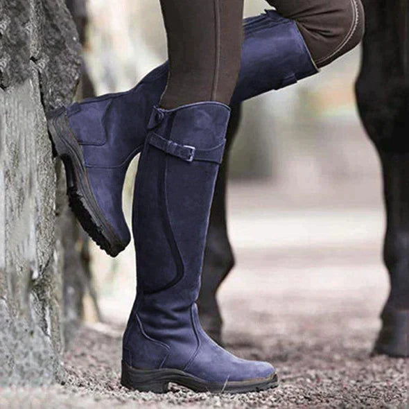 Women's Knee-High Waterproof Boots with Buckle Strap and Grip Sole