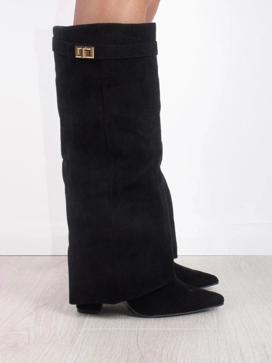 Women's Knee High Boots with Wide Flare Top and Block Heel