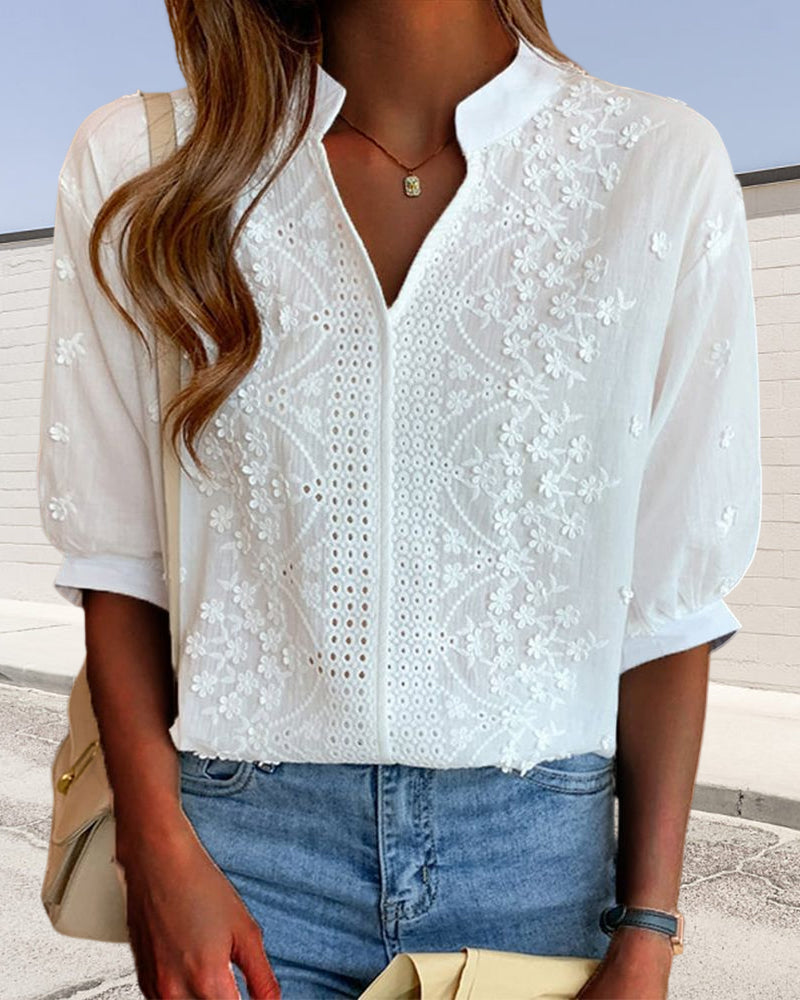 Valentina – Embroidered Blouse Keyhole Neckline