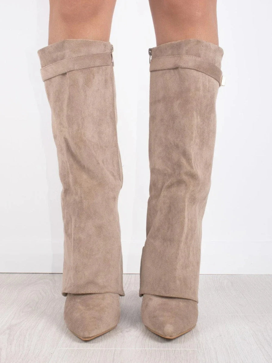 Women's Knee High Boots with Wide Flare Top and Block Heel