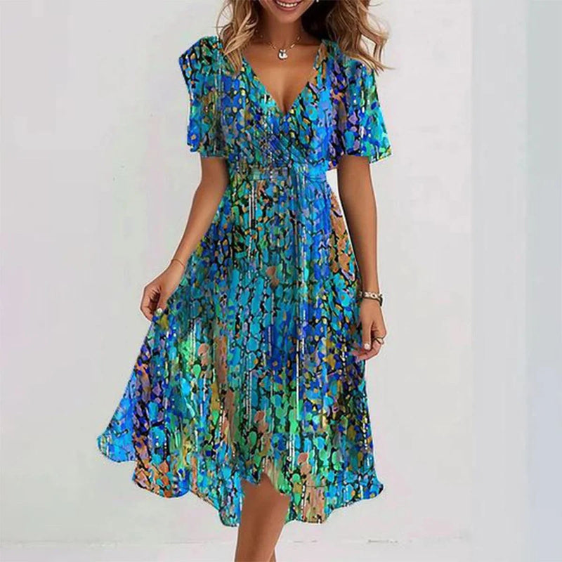 Bella | Asymmetric Wrap Dress with Puff Sleeves