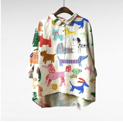 Leviana | Exclusive Women's Blouse with Dog Print