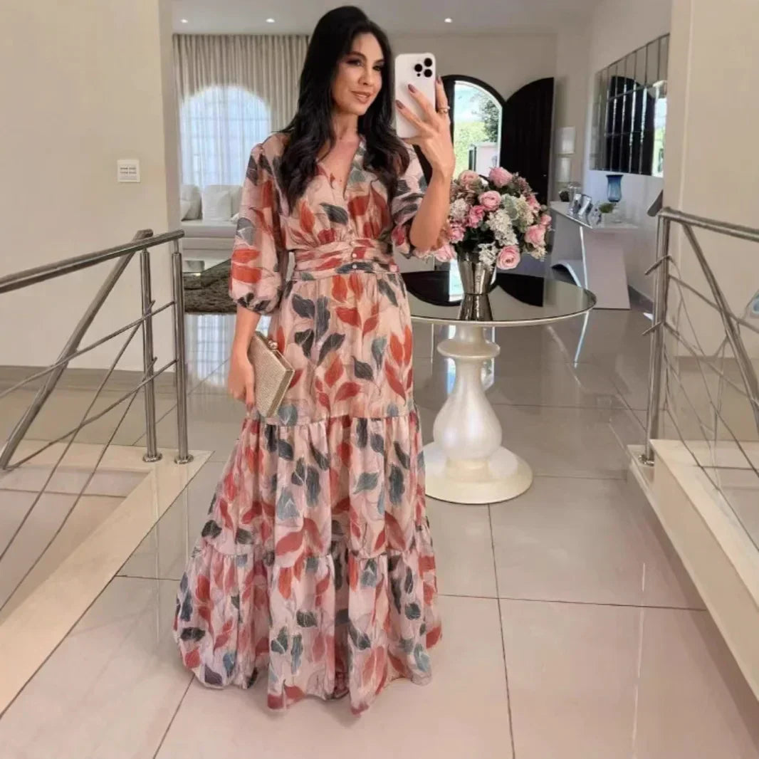 CLAUDIA | Long Floral Dress with a Comfortable Fit for Elegant Days