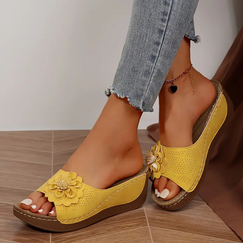 Anne™ | Stylish Floral Slip-On Wedge Sandals