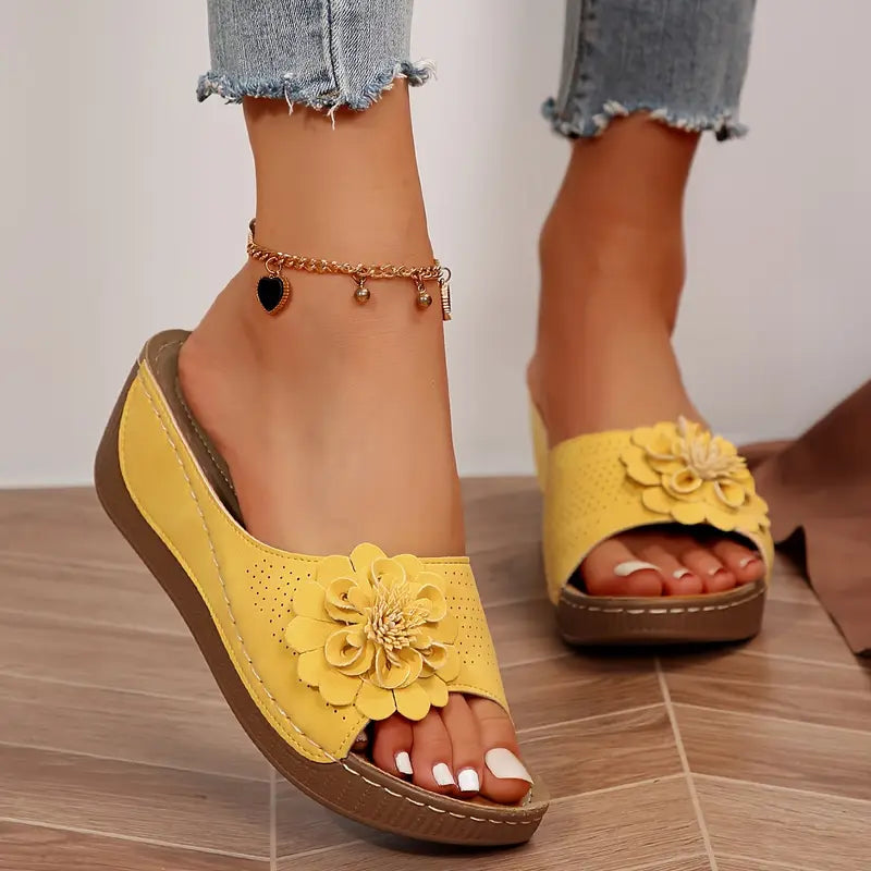 Anne™ | Stylish Floral Slip-On Wedge Sandals