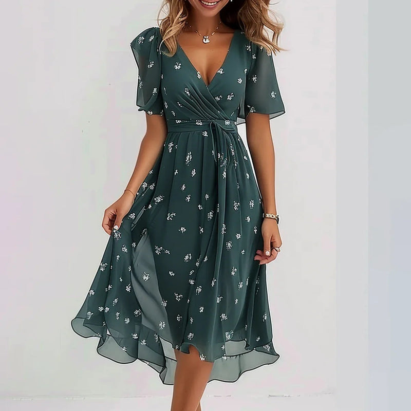 Bella | Asymmetric Wrap Dress with Puff Sleeves