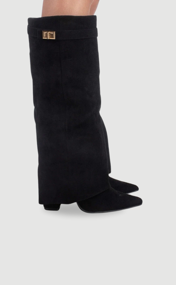 Women's Knee High Boots with Wide Flare Top and Block Heel