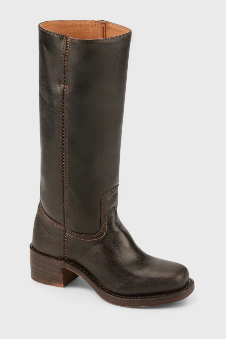 Women's Knee High Boots with Stacked Heel and Classic Round Toe