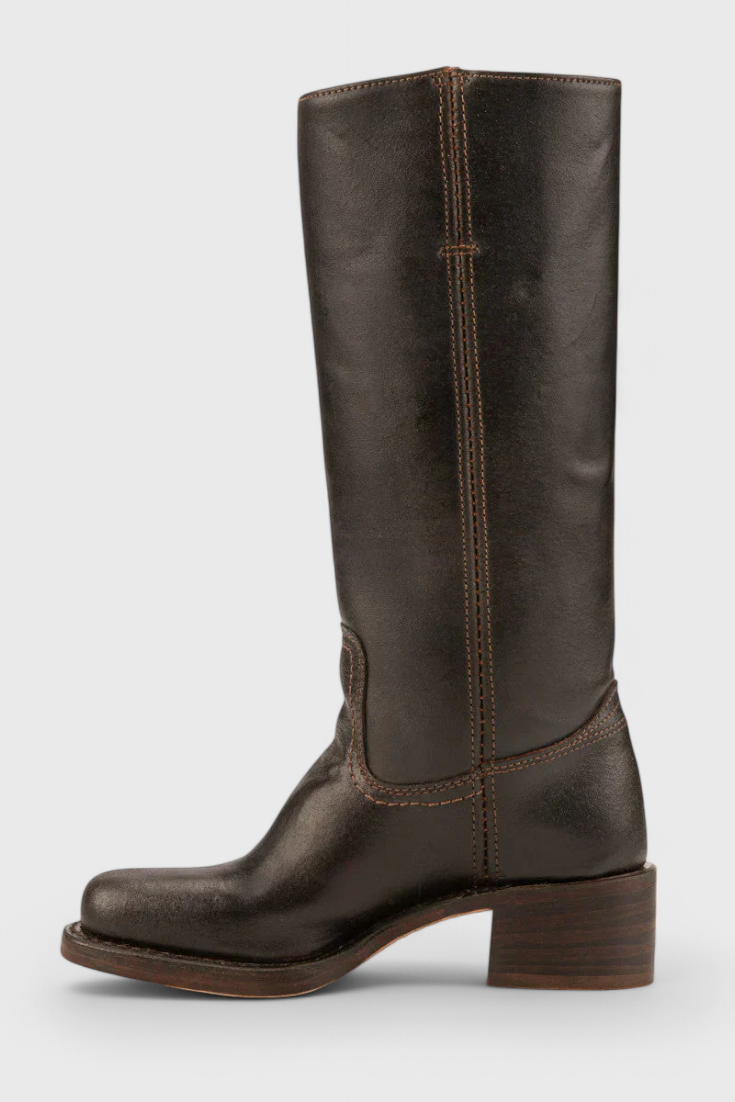 Women's Knee High Boots with Stacked Heel and Classic Round Toe