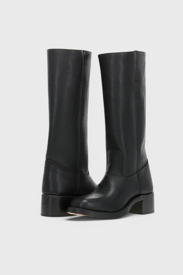 Women's Knee High Boots with Stacked Heel and Classic Round Toe