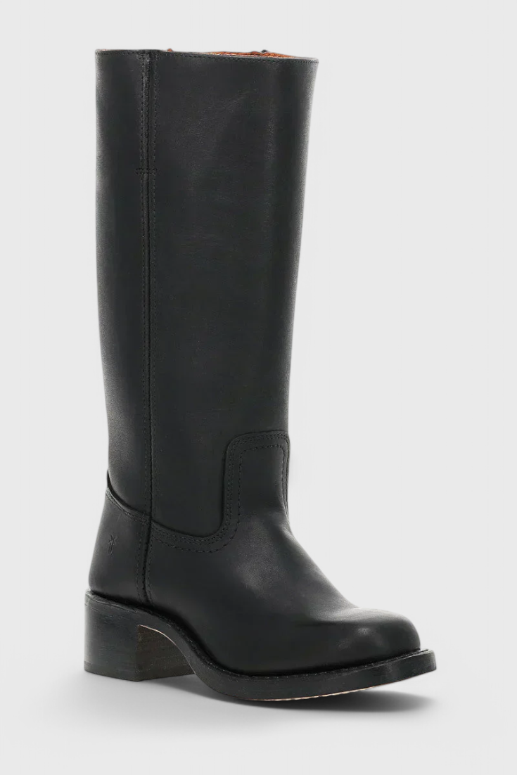 Women's Knee High Boots with Stacked Heel and Classic Round Toe