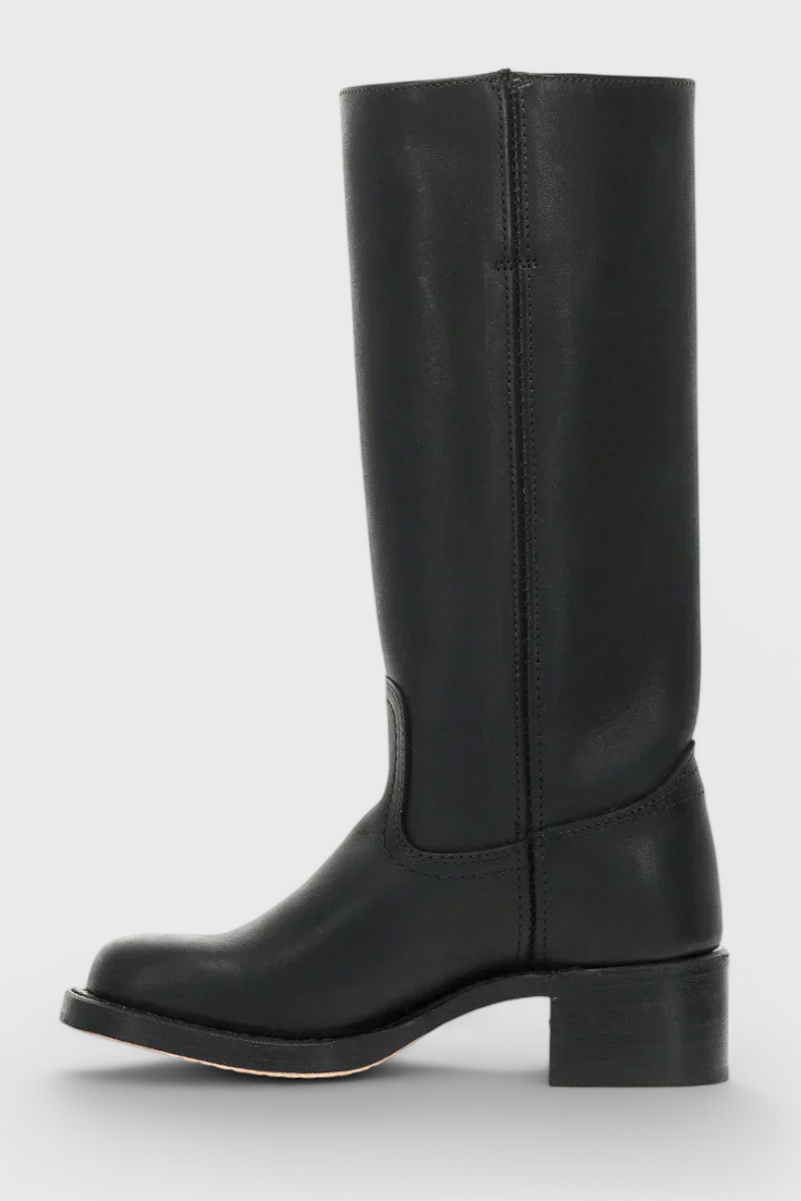 Women's Knee High Boots with Stacked Heel and Classic Round Toe
