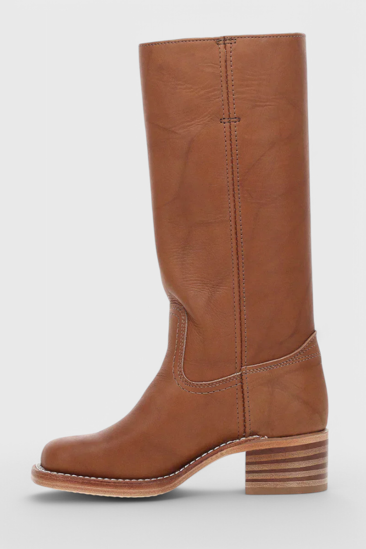 Women's Knee High Boots with Stacked Heel and Classic Round Toe