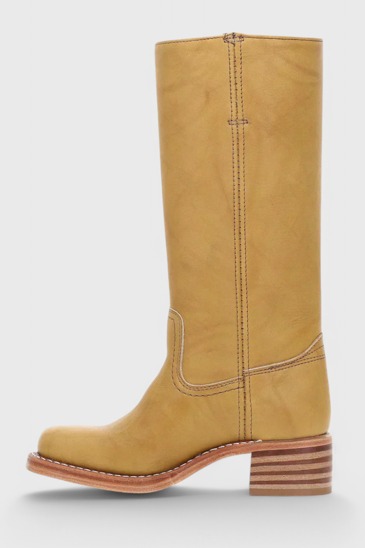 Women's Knee High Boots with Stacked Heel and Classic Round Toe