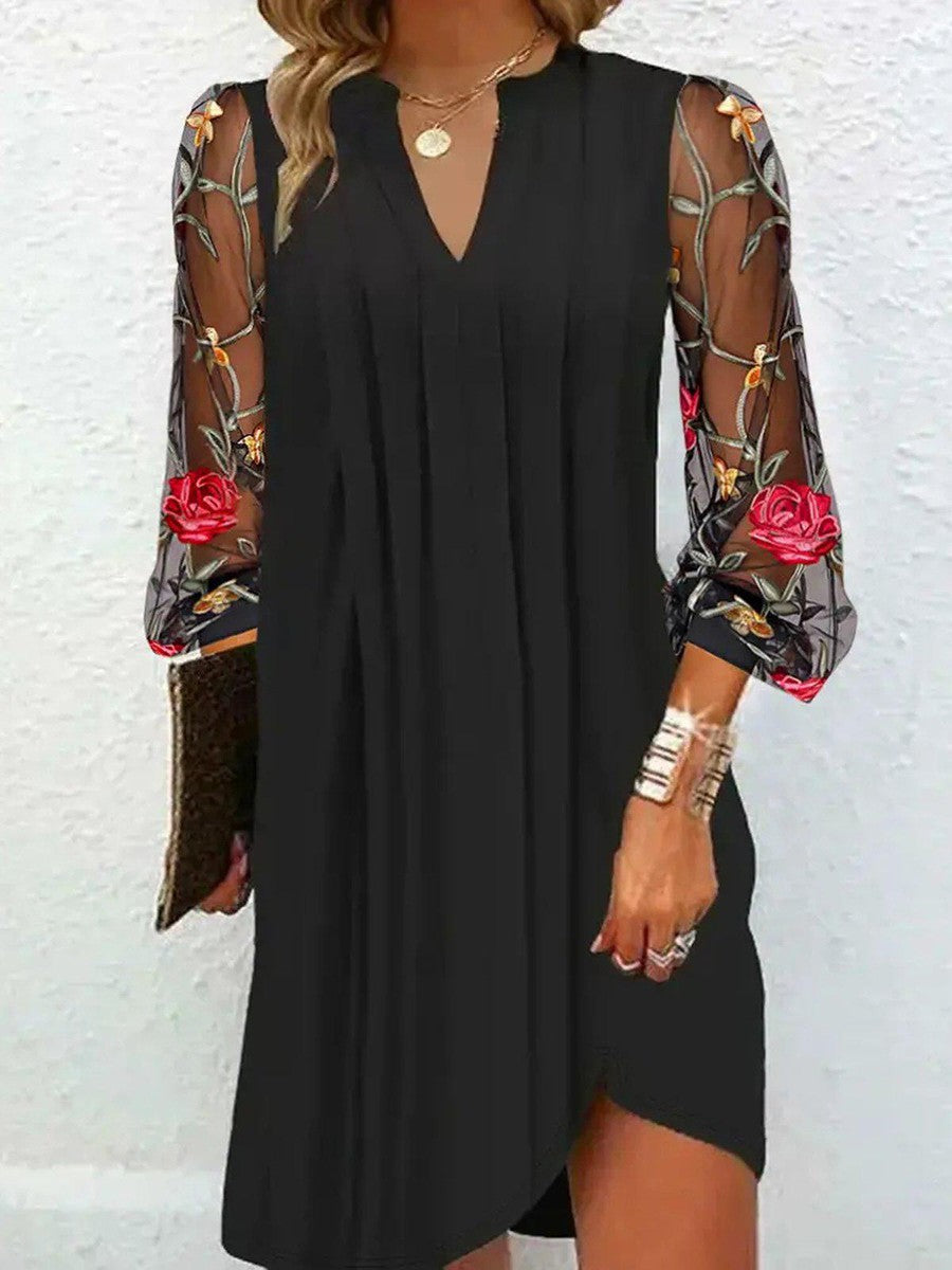 Alina  | Elegant Mini Dress with V-Neck and Sheer Sleeves